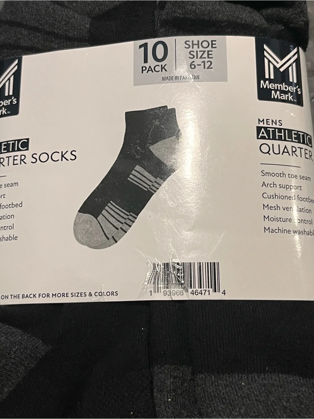 Member's Mark Men's Black Athletic Quarter Socks - 10 Pack